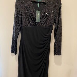 Lauren Ralph Lauren Black Sequin Long Sleeve Dress